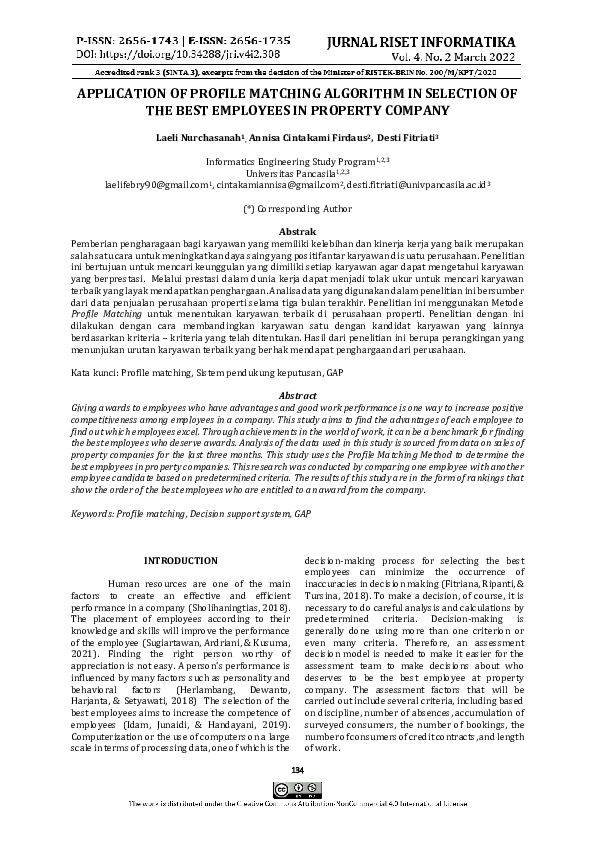 (PDF) Application of Profile Matching Algorithm in Selection of the ...
