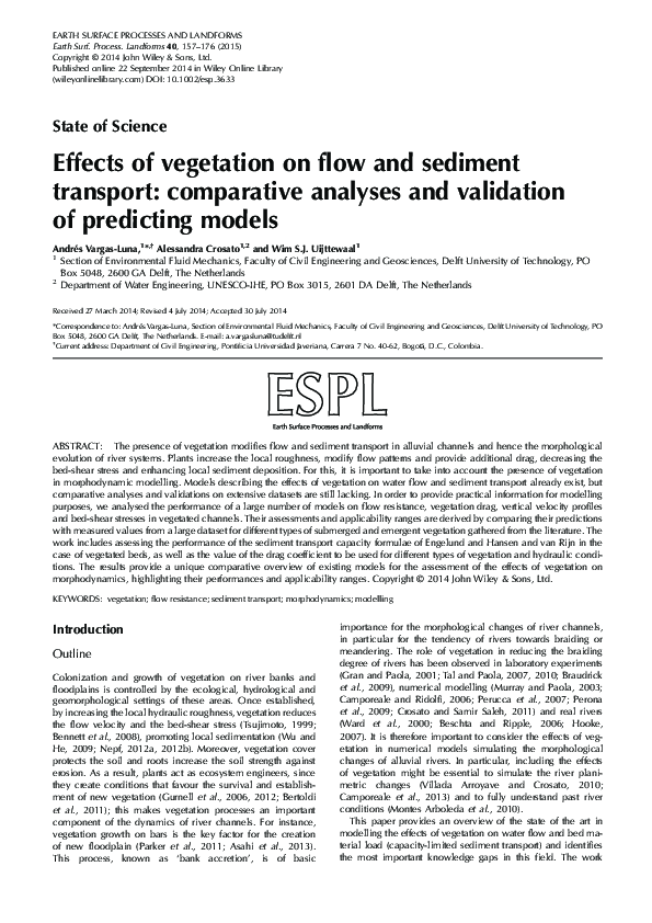 (PDF) Effects of vegetation on flow and sediment transport: comparative ...