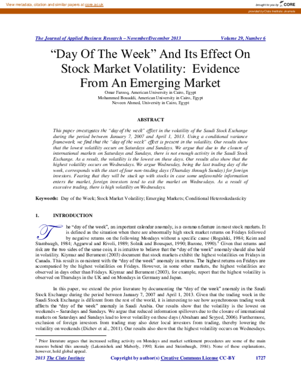 (PDF) Day Of The Week And Its Effect On Stock Market Volatility ...