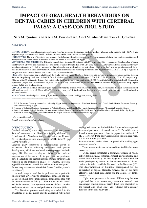 (PDF) Impact of Oral Health Behaviours on Dental Caries in Children ...