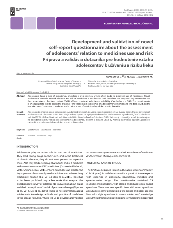 (PDF) Development and validation of novel self-report questionnaire ...