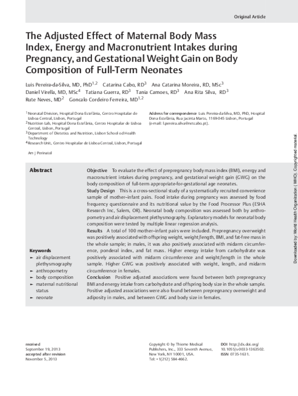 (PDF) The Adjusted Effect of Maternal Body Mass Index, Energy and ...