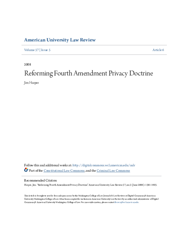 (PDF) Reforming Fourth Amendment Privacy Doctrine