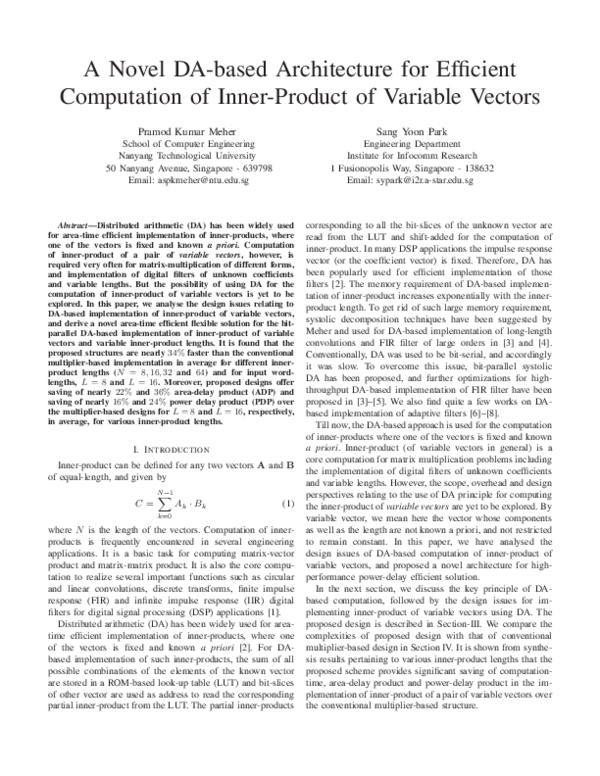 (PDF) A novel DA-based architecture for efficient computation of inner ...