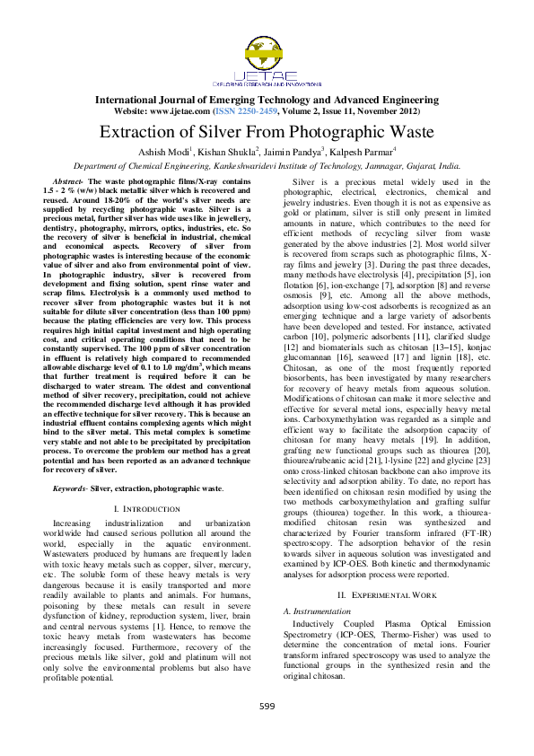 (PDF) Silver Recovery from Photographic Waste