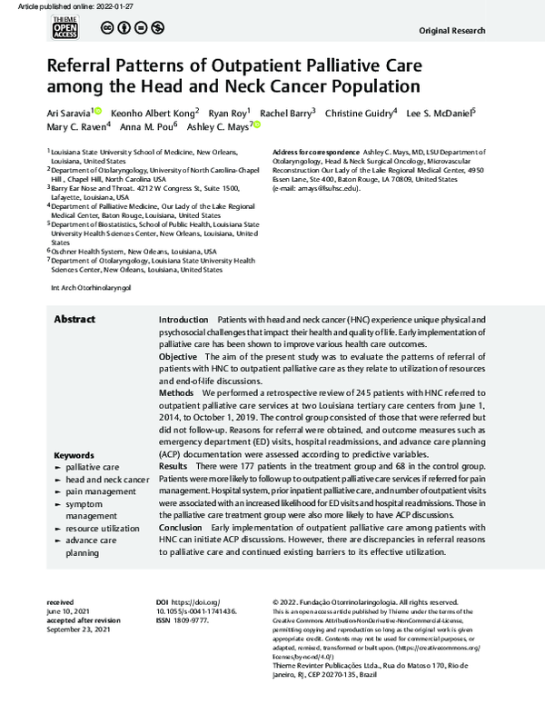 (PDF) Referral Patterns of Outpatient Palliative Care among the Head ...