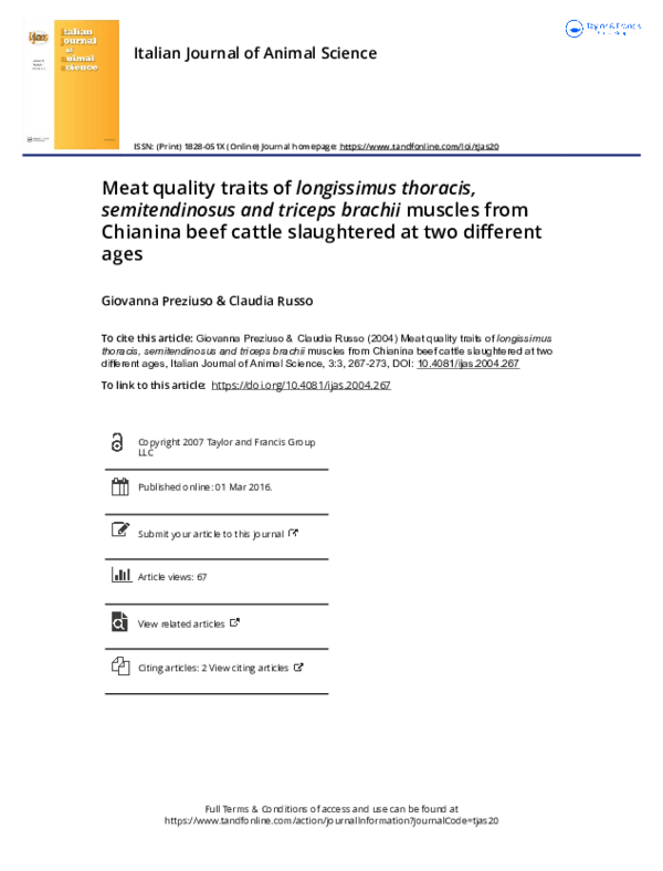 (PDF) Meat quality traits of longissimus thoracis, semitendinosus and ...