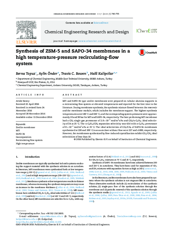 (PDF) Synthesis of ZSM-5 and SAPO-34 membranes in a high temperature ...