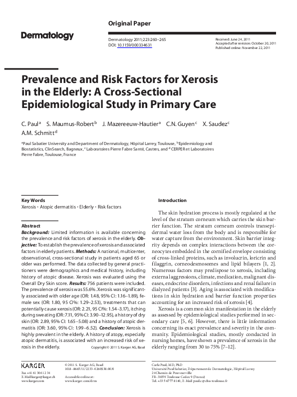 (PDF) Prevalence and Risk Factors for Xerosis in the Elderly: A Cross ...