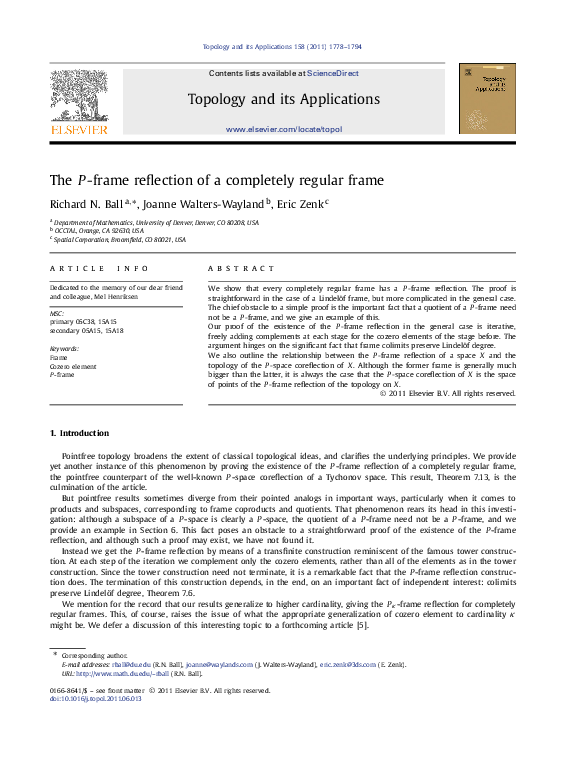 (PDF) The P-frame reflection of a completely regular frame