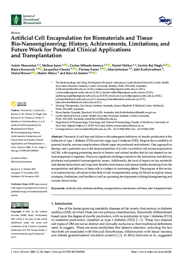 (PDF) Artificial Cell Encapsulation for Biomaterials and Tissue Bio ...
