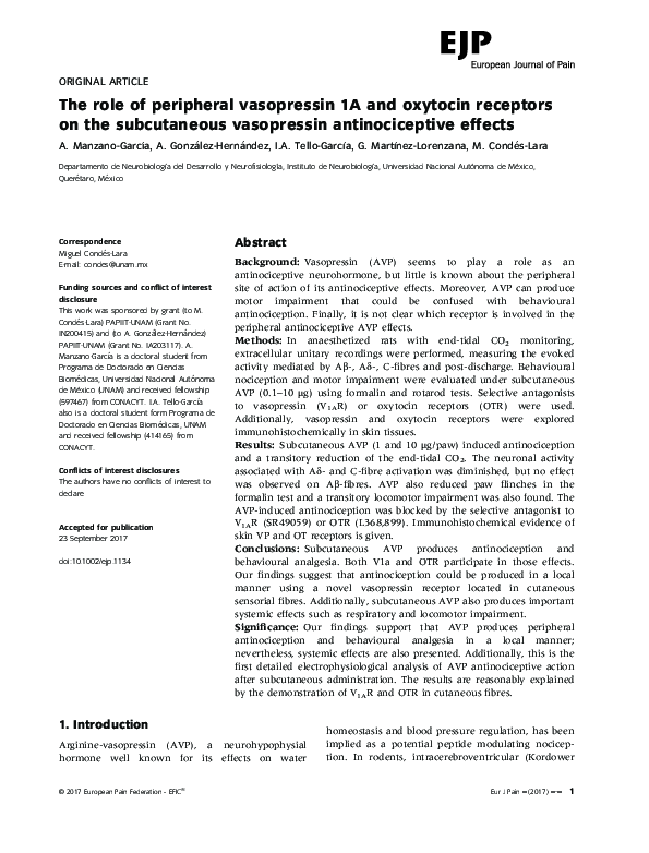 (PDF) The role of peripheral vasopressin 1A and oxytocin receptors on ...