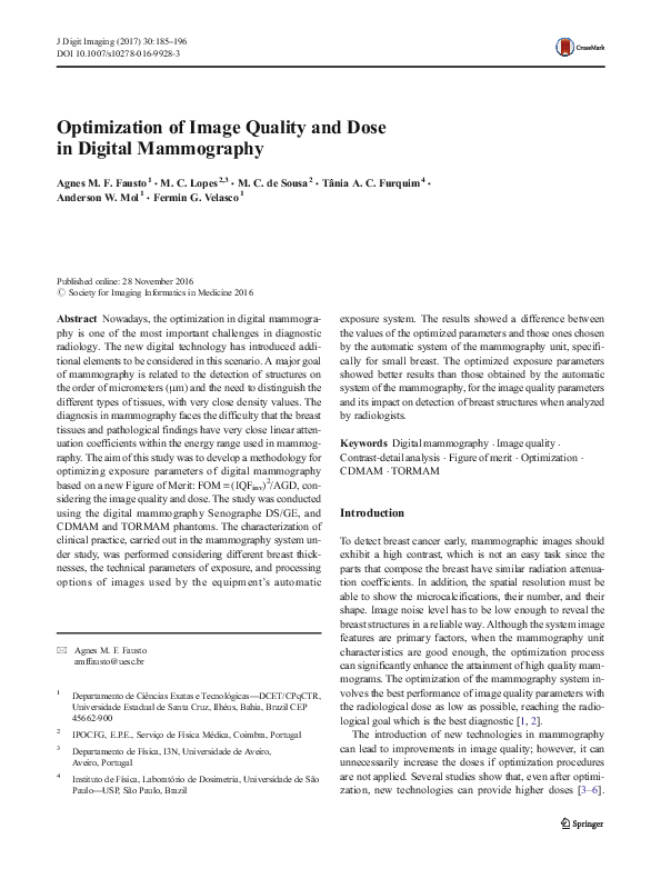 (PDF) Optimization of Image Quality and Dose in Digital Mammography