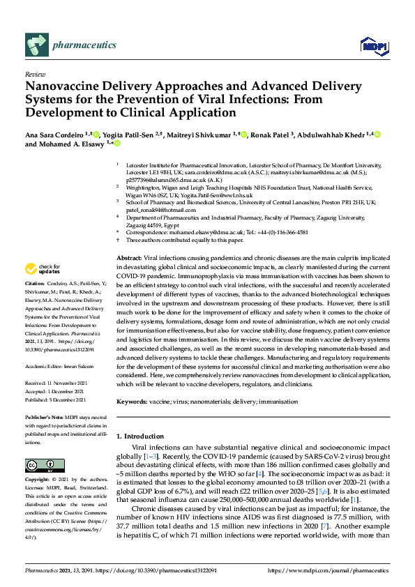 (PDF) Nanovaccine Delivery Approaches and Advanced Delivery Systems for ...