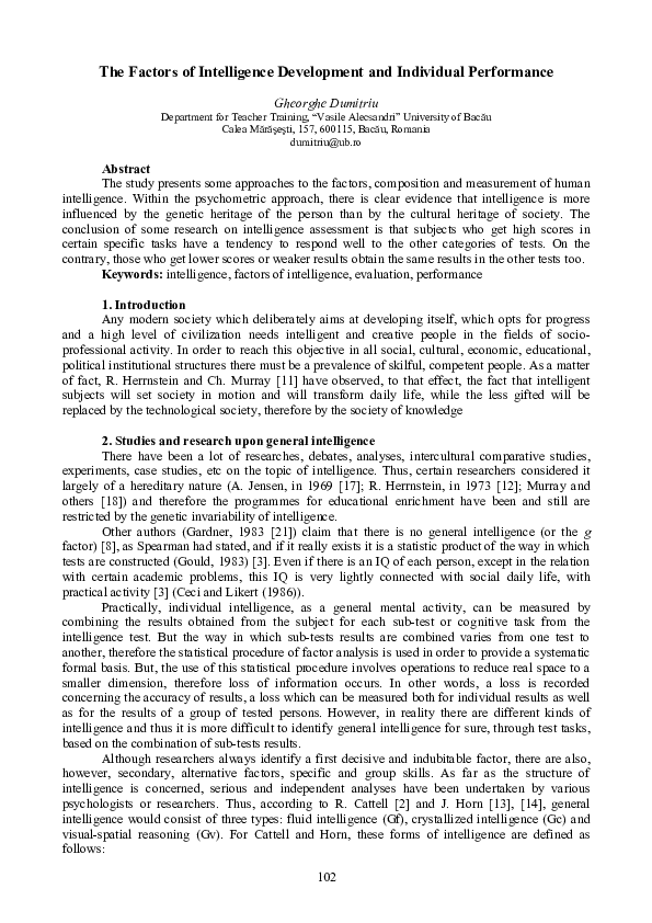 (PDF) BRAIN Journal - The Factors of Intelligence Development and ...