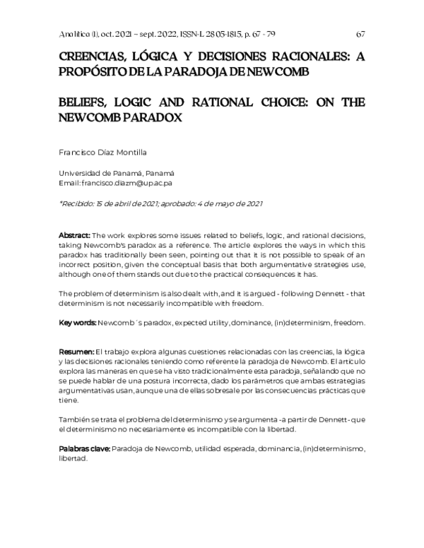 (PDF) Creencias, lógica y decisiones racionales a propósito de la
