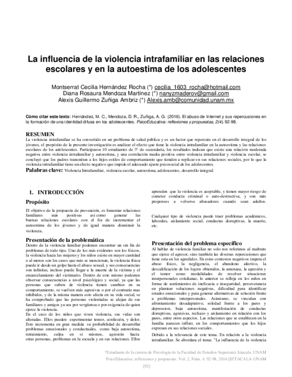 (PDF) La La influencia de la violencia intrafamiliar en las relaciones ...