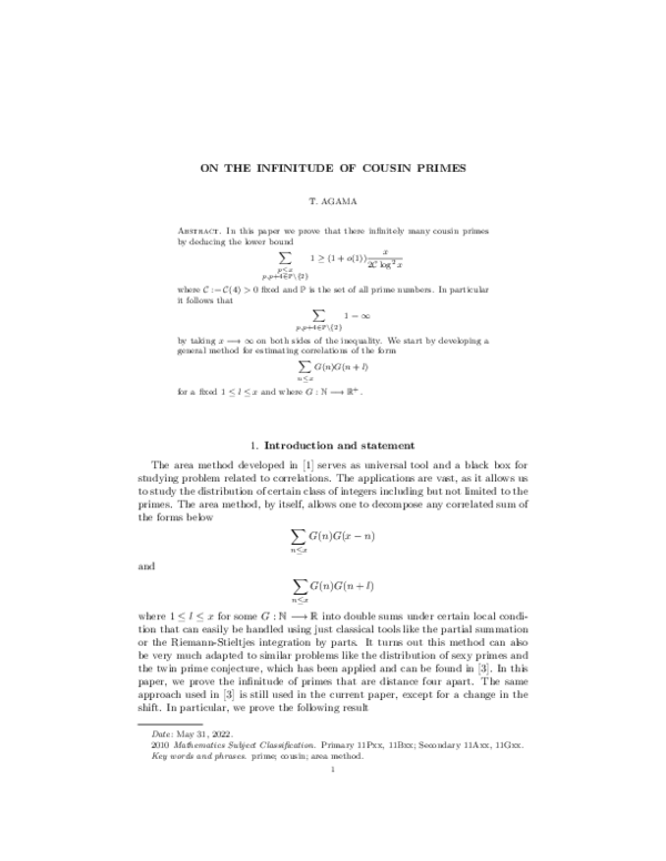 (PDF) ON THE INFINITUDE OF COUSIN PRIMES