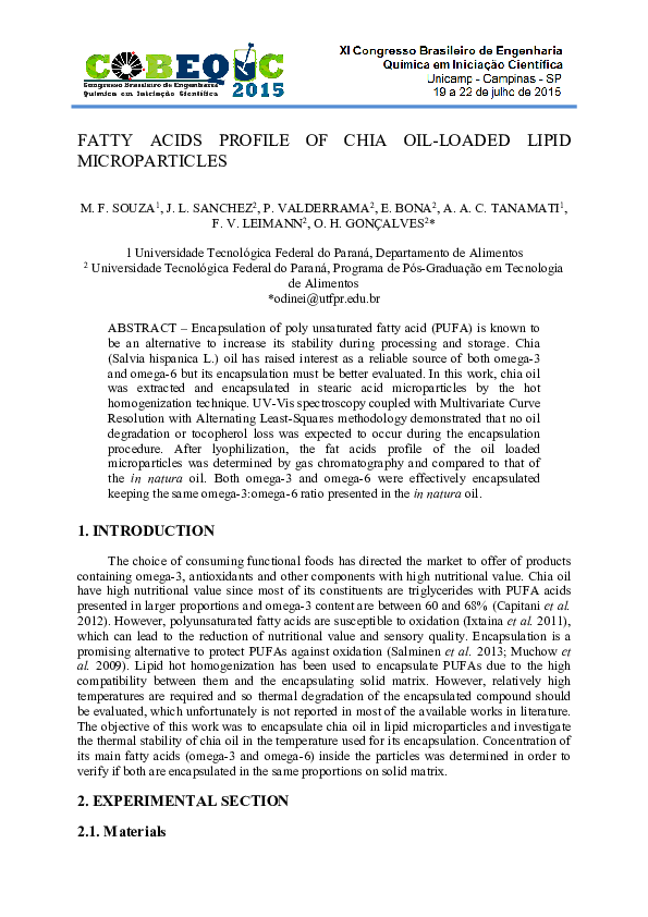 (PDF) Fatty Acids Profile of Chia Oil-Loaded Lipid Microparticles