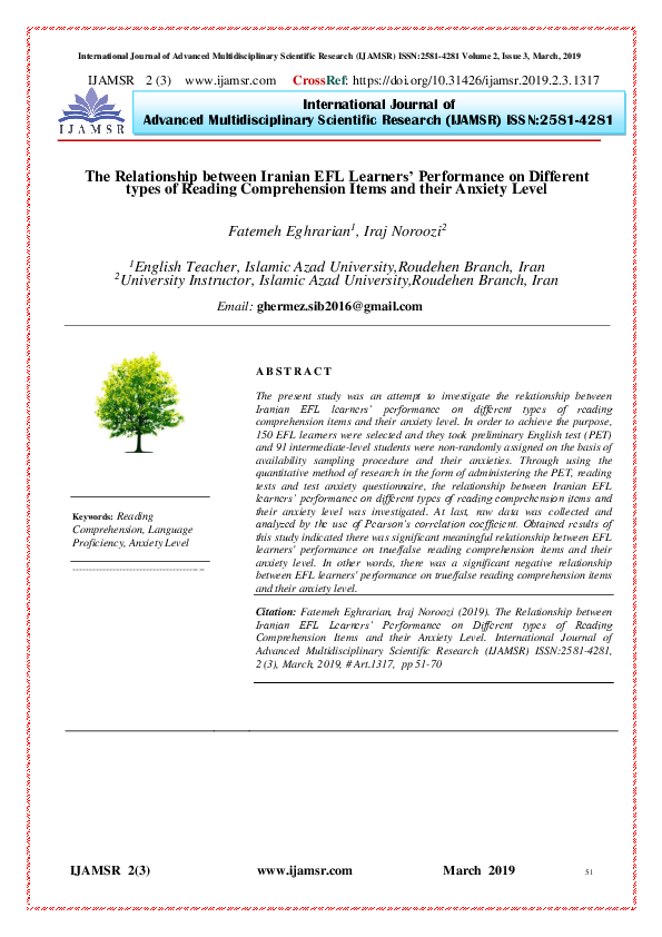 (PDF) The Relationship between Iranian EFL Learners’ Performance on ...