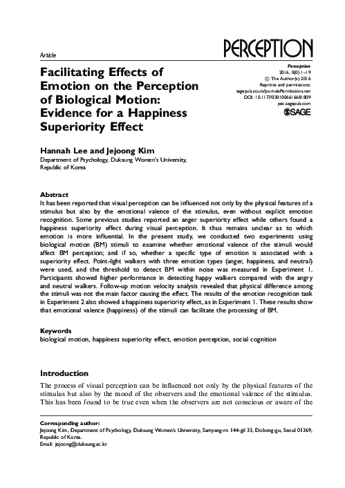 (PDF) Facilitating Effects of Emotion on the Perception of Biological ...