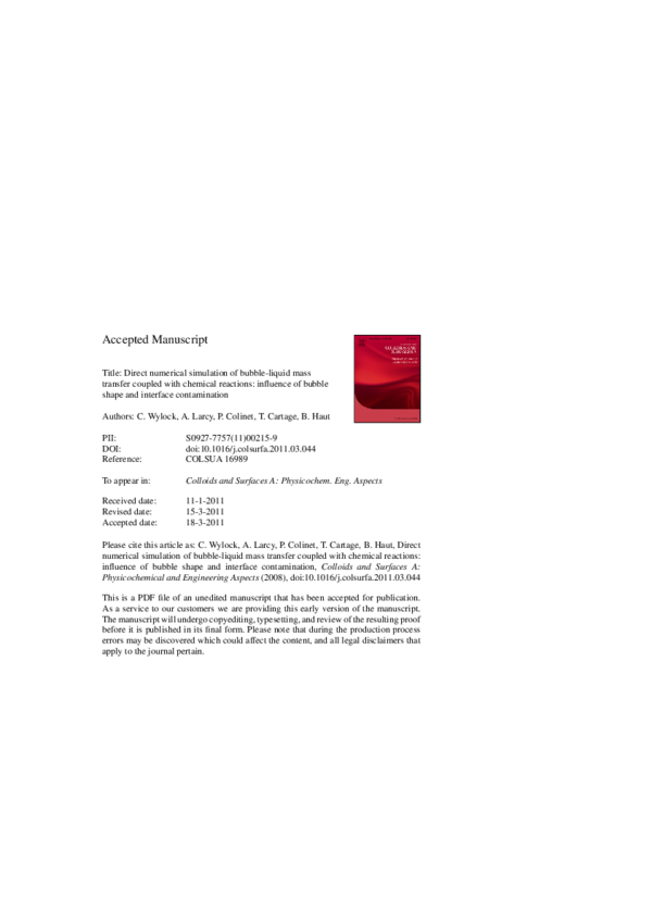 (PDF) Direct numerical simulation of bubble-liquid mass transfer ...