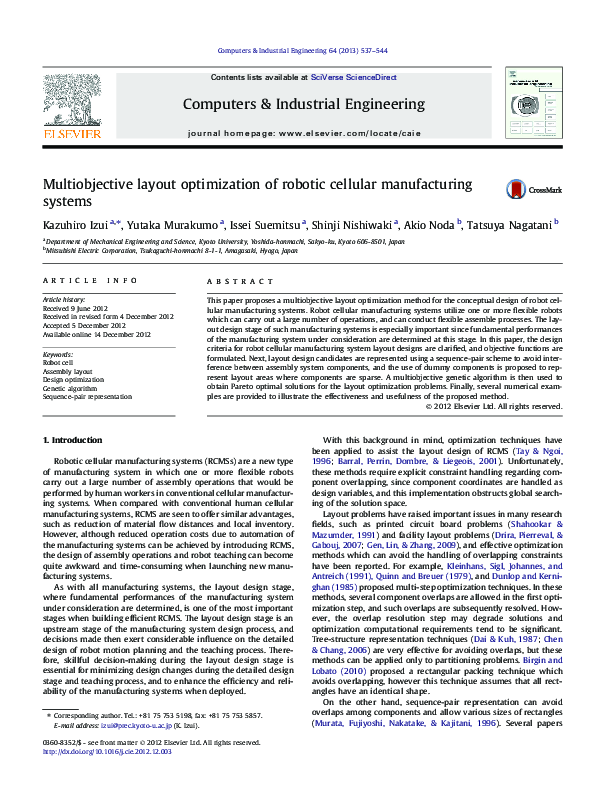 (PDF) Multiobjective layout optimization of robotic cellular ...