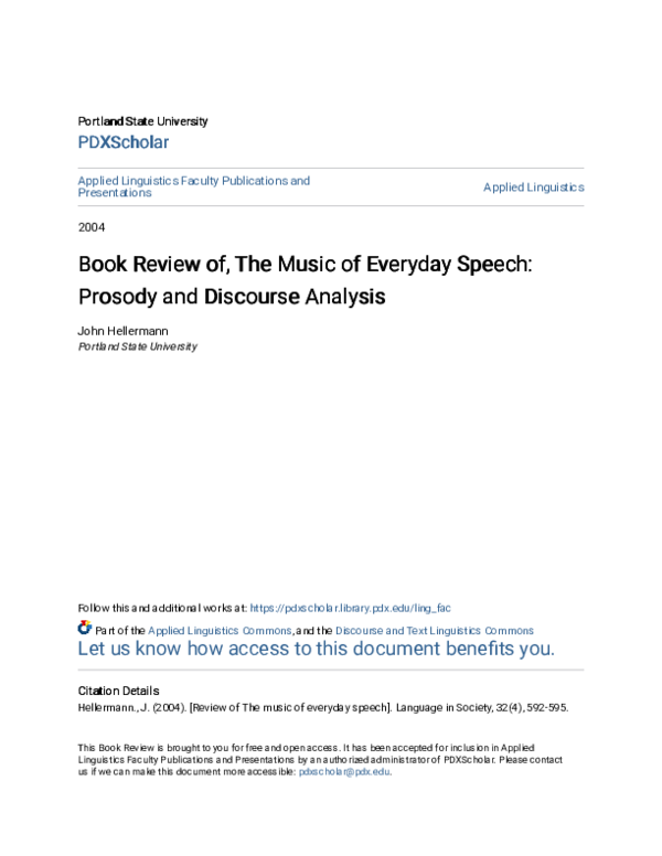 (PDF) Book Review of, The Music of Everyday Speech: Prosody and ...
