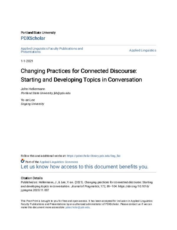 (PDF) Changing practices for connected discourse: Starting and ...
