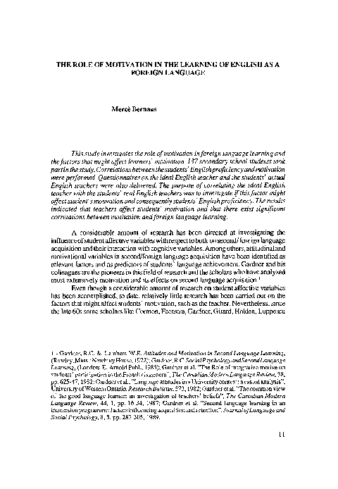 (PDF) The role of motivation in the learning of English as a foreign ...