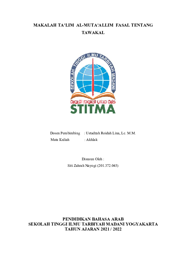 (PDF) MAKALAH TA’LIM ALMUTA’ALLIM FASAL TENTANG TAWAKAL