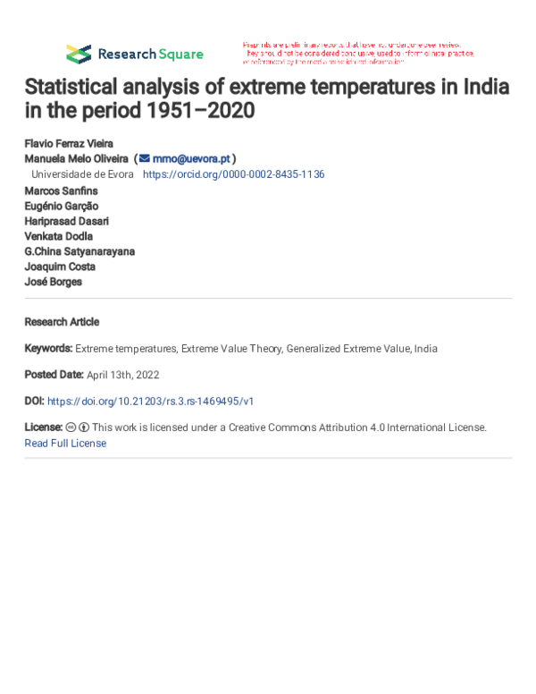 (PDF) Statistical analysis of extreme temperatures in India in the ...
