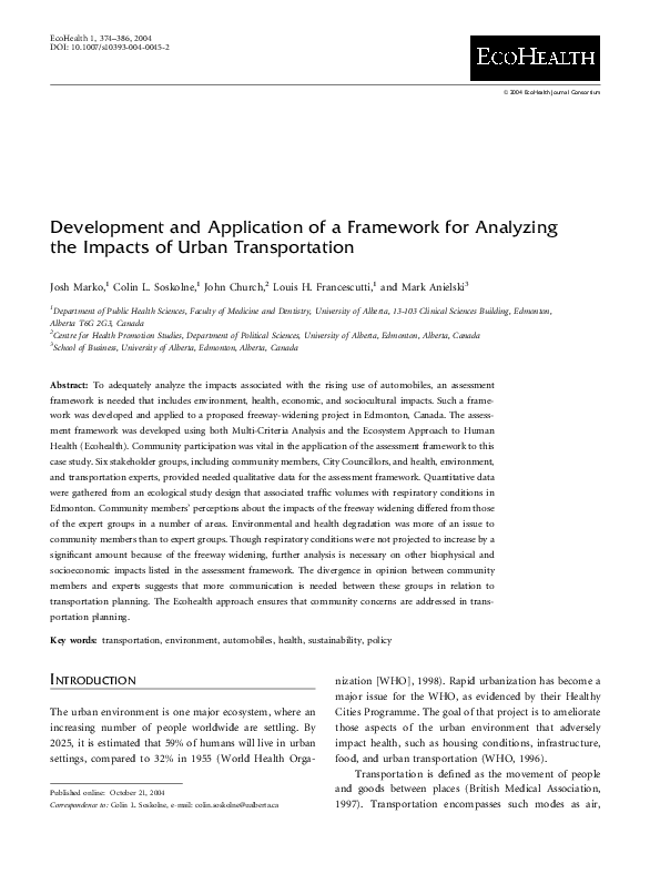 (PDF) Development and Application of a Framework for Analyzing the ...