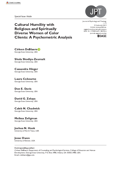 (PDF) Cultural Humility with Religious and Spiritually Diverse Women of ...