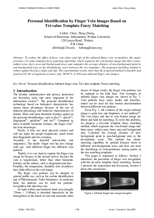 (PDF) Personal identification by finger vein images based on tri-value ...