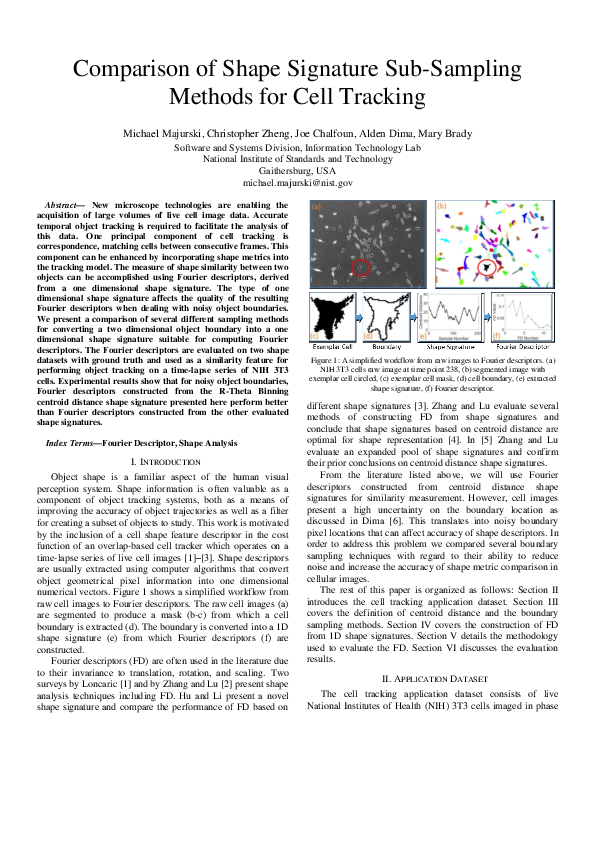 (PDF) Comparison of Shape Signature SubSampling Methods for Cell Tracking