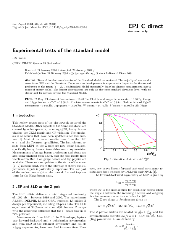 (PDF) Experimental tests of the standard model