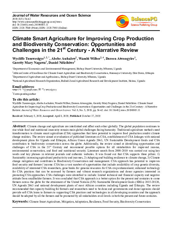 (PDF) Climate Smart Agriculture for Improving Crop Production and ...