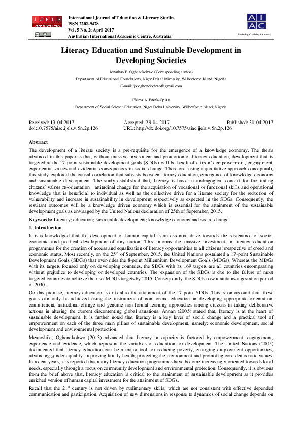 (PDF) Literacy Education and Sustainable Development in Developing ...