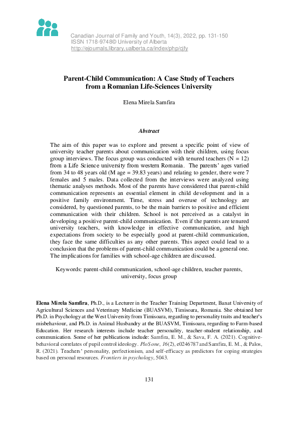 (PDF) Parent-Child Communication: A Case Study of Teachers from a ...