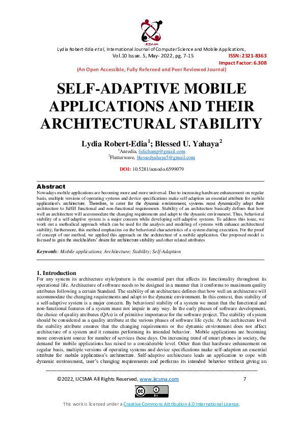(PDF) SELF-ADAPTIVE MOBILE APPLICATIONS AND THEIR ARCHITECTURAL STABILITY