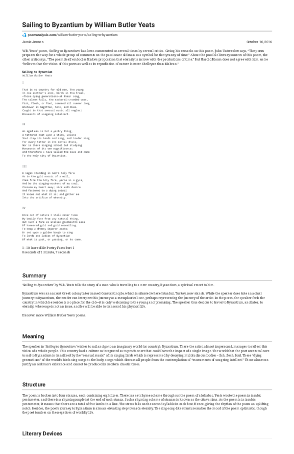 (PDF) Sailing to Byzantium Poem Analysis Parayan Baidya Academia.edu