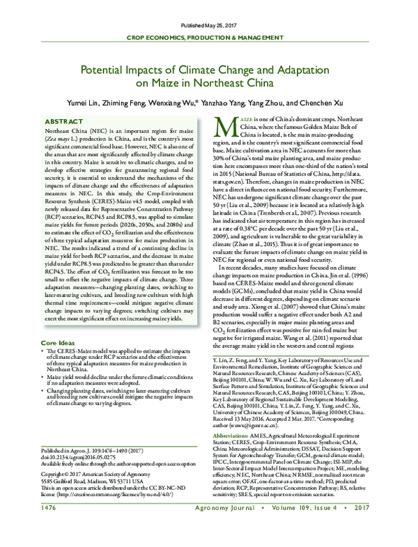 (PDF) Potential Impacts of Climate Change and Adaptation on Maize in ...