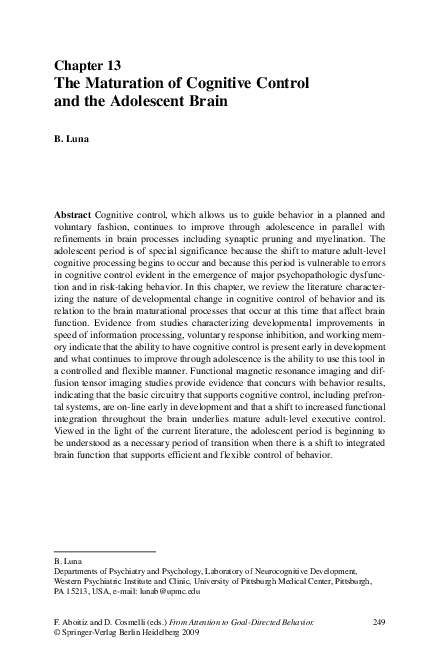 (PDF) The Maturation of Cognitive Control and the Adolescent Brain