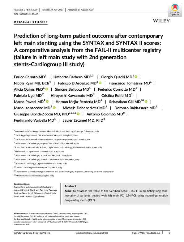 (PDF) Prediction of long‐term patient outcome after contemporary left ...