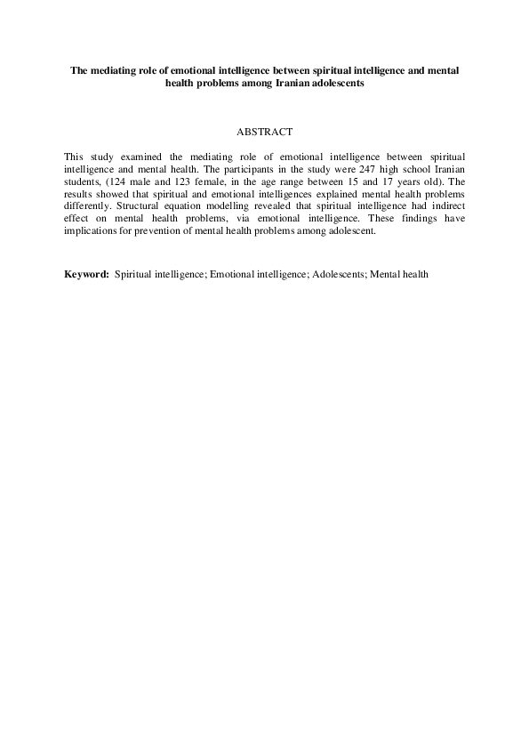 (PDF) The Mediating Role of Emotional Intelligence between Spiritual ...