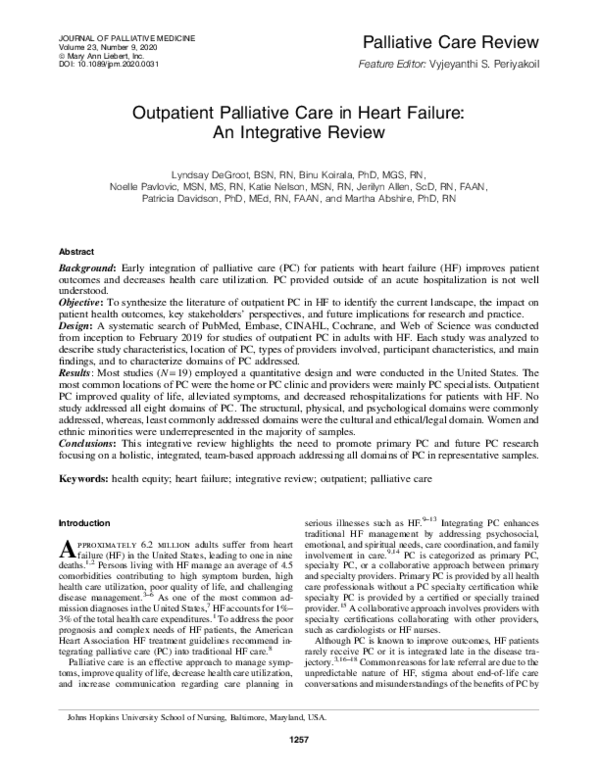 (PDF) Outpatient Palliative Care in Heart Failure: An Integrative Review