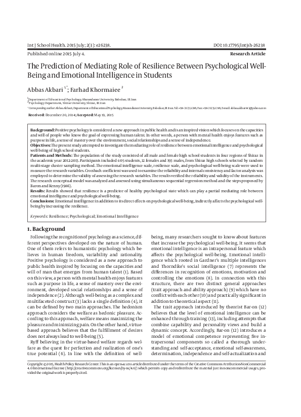 (PDF) The Prediction of Mediating Role of Resilience Between ...