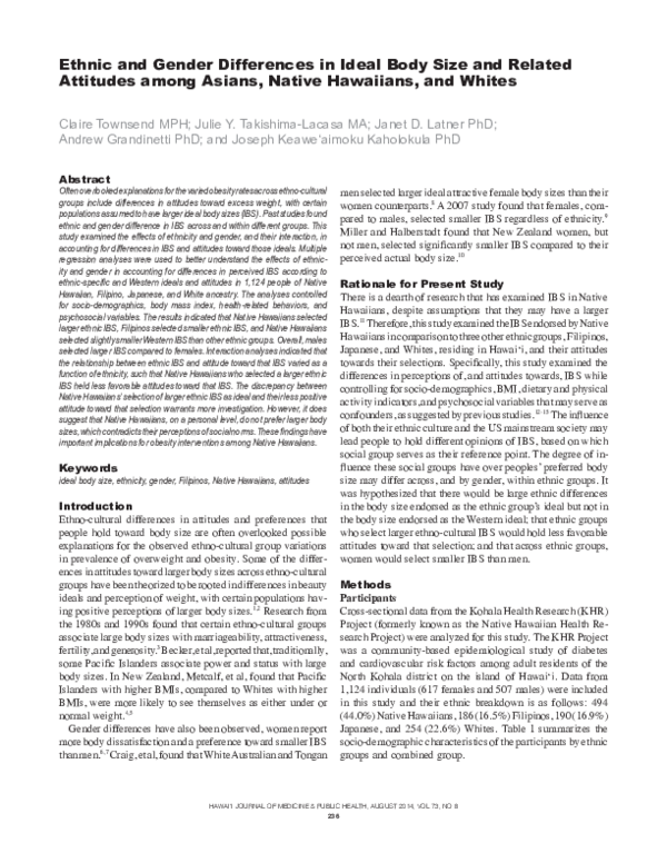 (PDF) Ethnic and gender differences in ideal body size and related ...