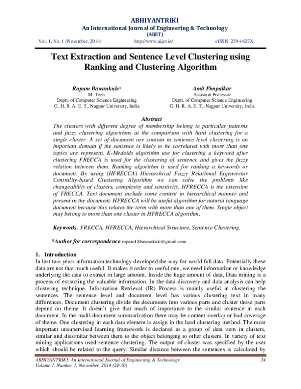 (PDF) Text Extraction and Sentence Level Clustering using Ranking and ...